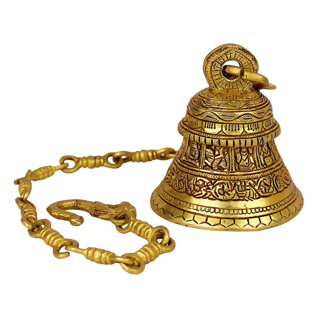 Artvarko Dashavatar Brass Hanging Bell with Chain God Lord Vishnu dashavataram Engraved Hanging Temple Wall Ghanta Height 24 Inches