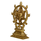 ARTVARKO™ Sudarshan Lord Vishnu16 Arms Statue as Sudarshana and Narsimha Other Side Brass Statue Murti Idol Religious Showpiece 9.5 Inch