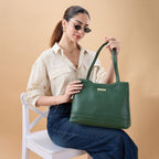 Caprese Kai Tote Large Shoulder Bag for Women | Solid Pattern | Faux Leather | Zipper Closure | Spacious Office & Travel Tote | Stylish Work Bag | Elegant Handbag for Daily Use (Olive Green)
