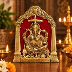 KridayKraft Metal Ganesha ji statue in woodan frem,Ganpati Wall Hanging Sculpture Idol and table top Your Home, Office,Religious Gift Article Decorative,Showpiece Figurines