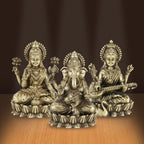 Shilpkala 5 Inch Ganesh, Laxmi & Saraswati Ji Brass Idol (Statue, Murti) for Table, Home & Office Decor, Worship & Gift