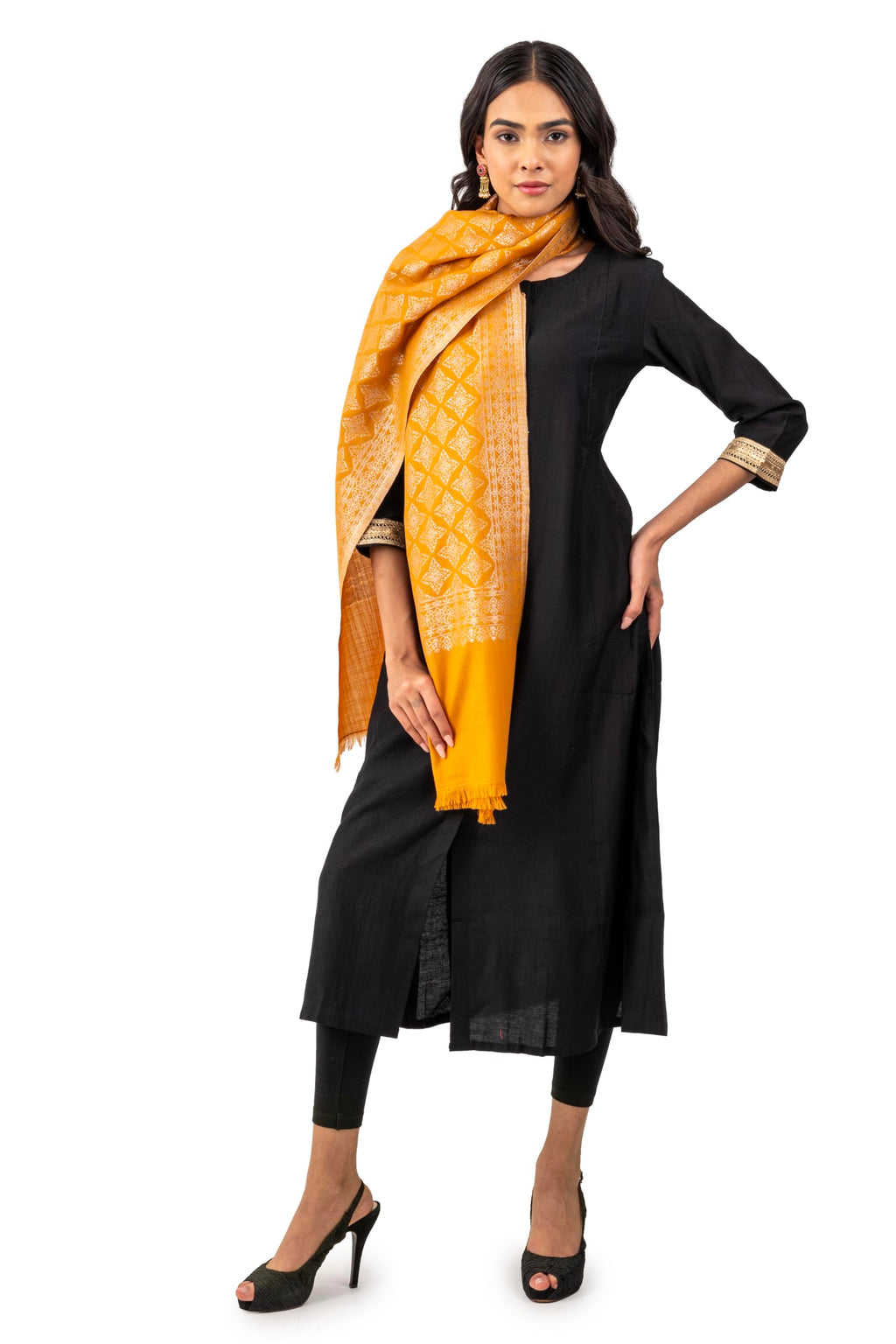 Naureen Women Pashmina Blend Stole with Zari, Warm and Soft, 28x80 inch