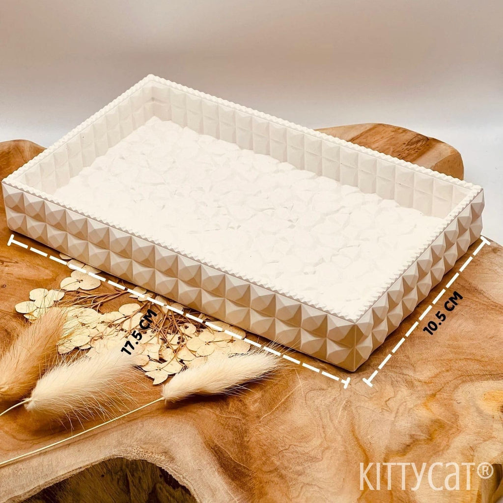 Kitty Cat® Handmade Concrete Trinket Tray | Off-White Jewelry & Makeup Organizer | Elegant Home Decor & Candle Holder | Multifunctional Storage Tray for Desk & Bedroom (Rectangle) (17.5x10.5cm)