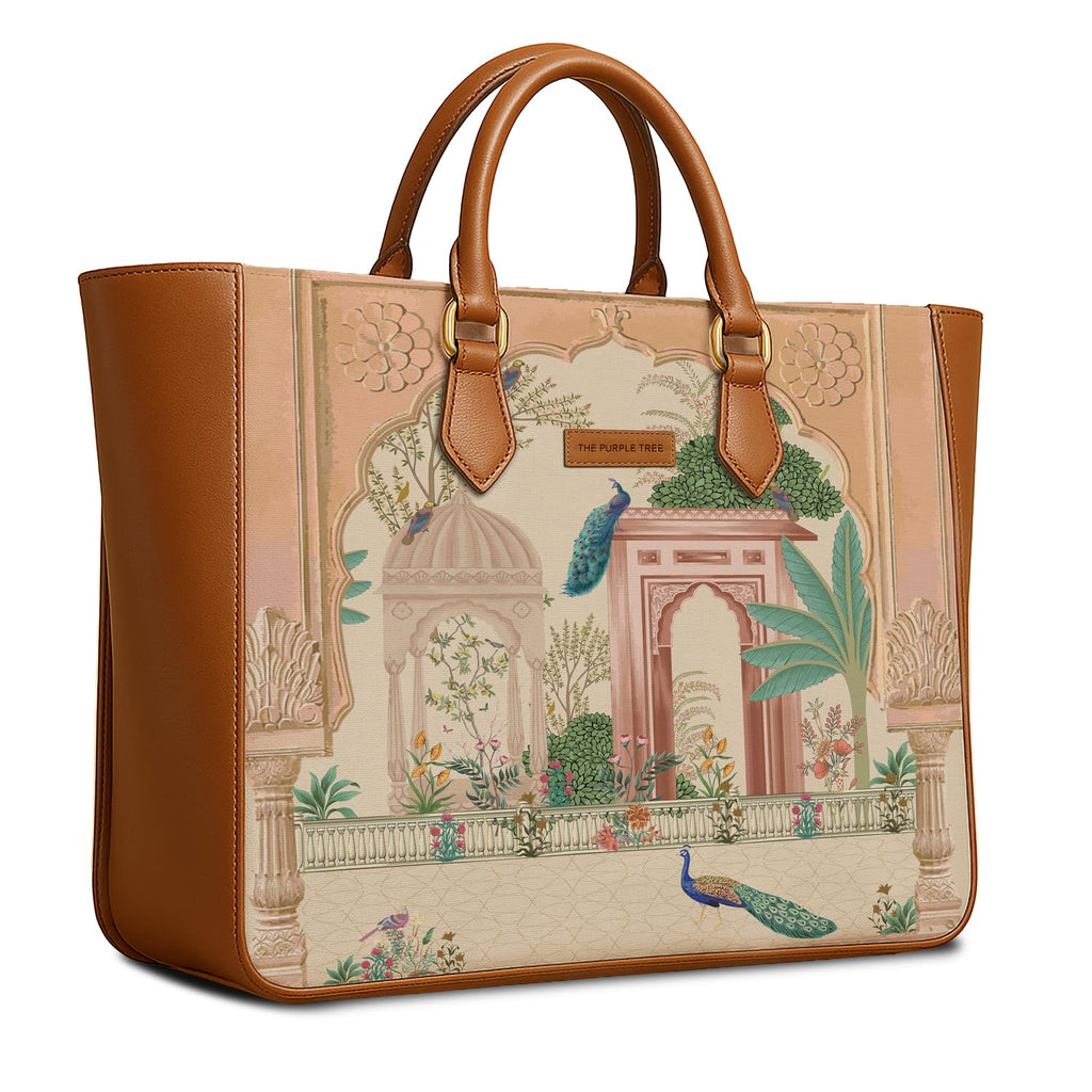 The Purple Tree Women's Office Essential Bag | Vegan Leather Handbag with Laptop Compartment | Spacious Office Bag | Designer Work Tote for Travel, College & Daily Use (Peacock Garden)