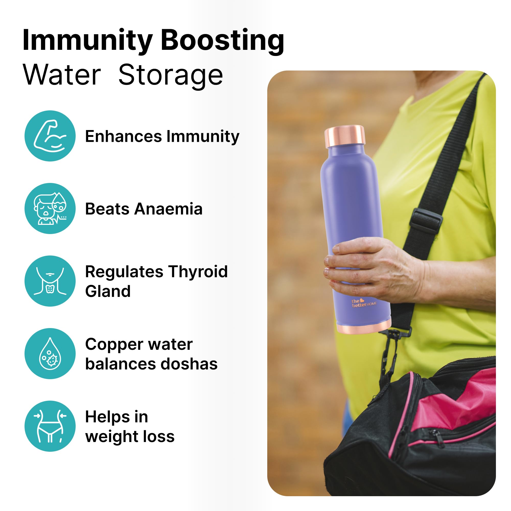 The Better Home Copper Water Bottle | Copper Water Bottle 950 ml| With Anti Oxidant Properities | Provides Health Benefits | Pure Tamba | Purple