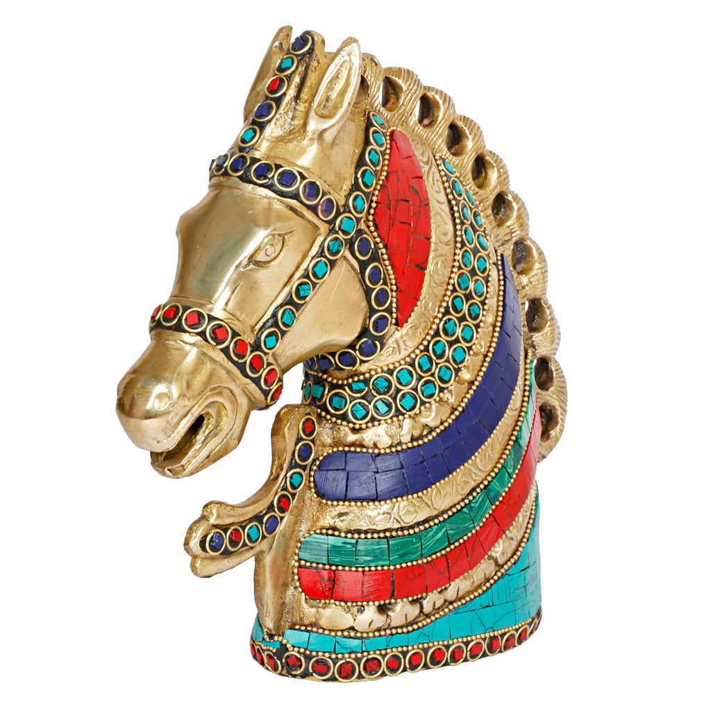 ARTVARKO Brass Horse Face Statue Victory Head Horse Showpiece Fengshui Vastu for Home Decor Living Room.