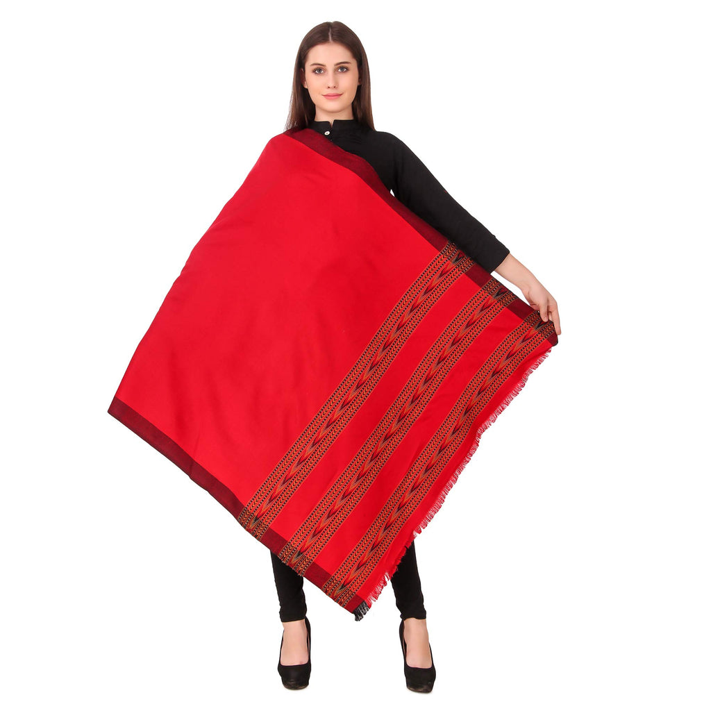 BRAVEZI Women's Woolen Kullu Design Border Shawls (Red)