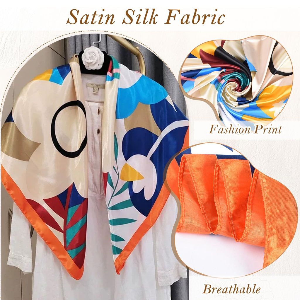 Luxeeva® 35“ Orange Silk Head Scarf for Women Stylish, Satin Hair Bandana, Soft & Stylish Hijab Scarf for Summer Sun Protection, Workout, Fashion, Beach & Everyday Chic Look