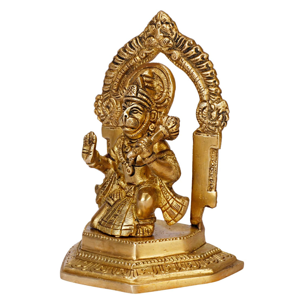 ARTVARKO Brass Lord Hanuman Ji Murti Bajrangbali Bhagwan Sankat Mochan Statue Showpiece for Pooja Gift Living Room Decoration Home Décor 5 Inch