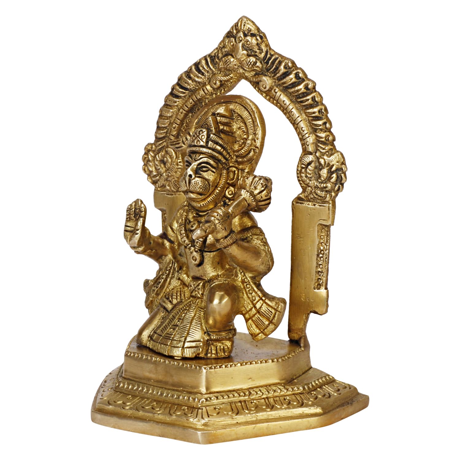 ARTVARKO Brass Lord Hanuman Ji Murti Bajrangbali Bhagwan Sankat Mochan Statue Showpiece for Pooja Gift Living Room Decoration Home Décor 5 Inch