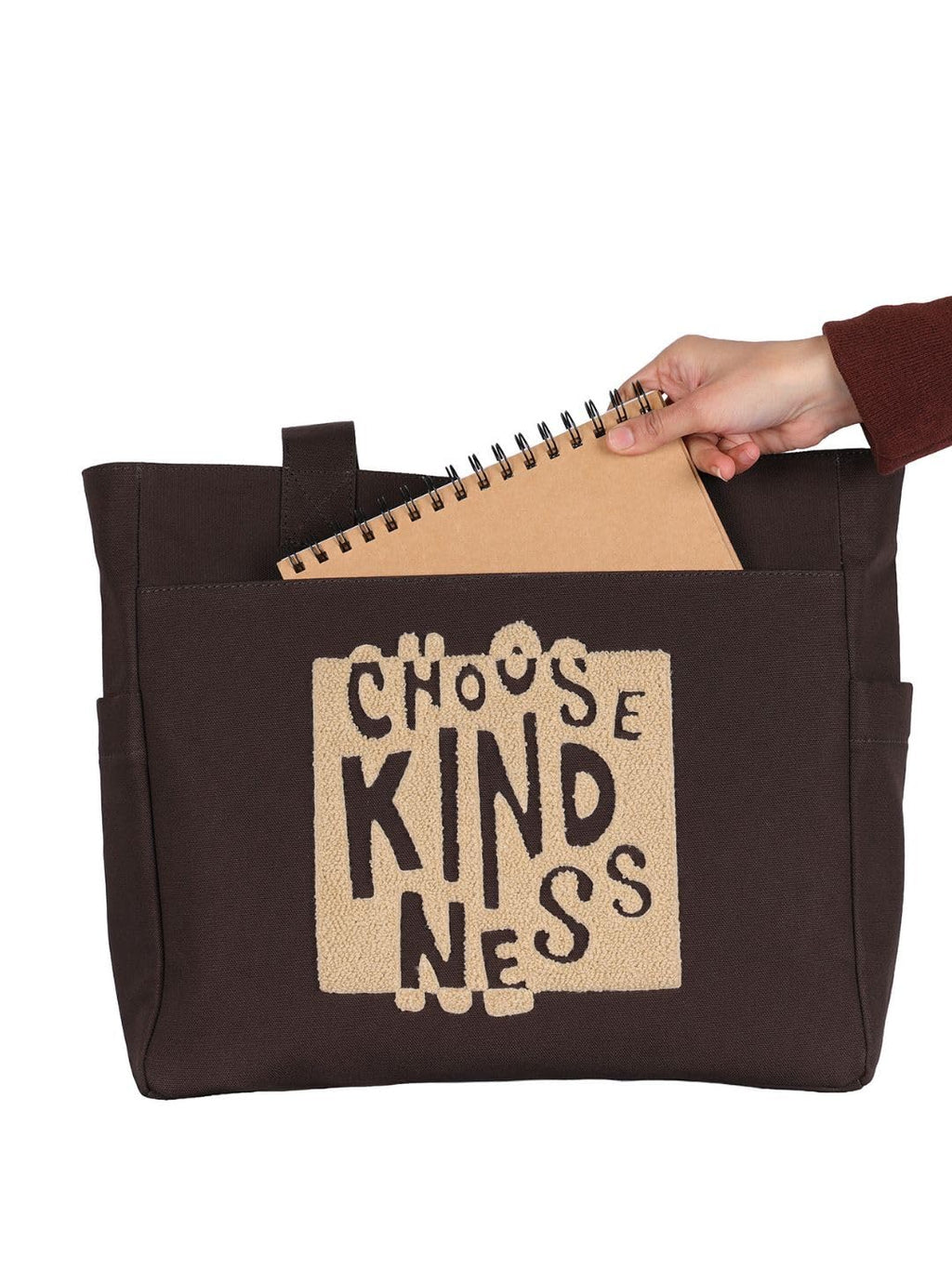 TSANTA U Shaped Canvas Tote Bag, 35.56x33.02 cm with 10.8 cm Gusset, Cotton, Zipper Closure, Laptop Compartment (Kindness)