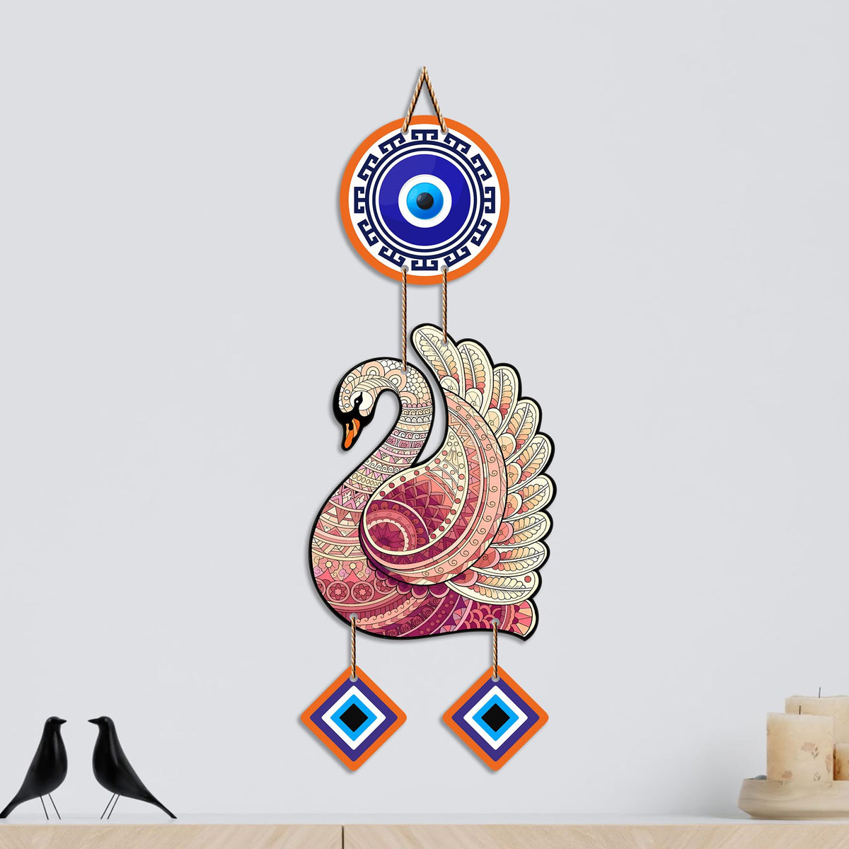 Artvibes Elegant Swan Nazar Battu Wall Hanging for Home Decor | Evil Eye Protection Hanging for Entrance Living Room Bedroom Office | Auspicious Vastu Decorative Gift (WH_85130N)