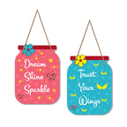 Artvibes Dream Shine Sparkle Quote Printed Wooden Wall Hanging | Quotes Decor Item | Motivational Wall Decor | Wall Poster | Graphic Art | Gift Items | Office Wall Decoration Item (WH_6804N), Set of 2