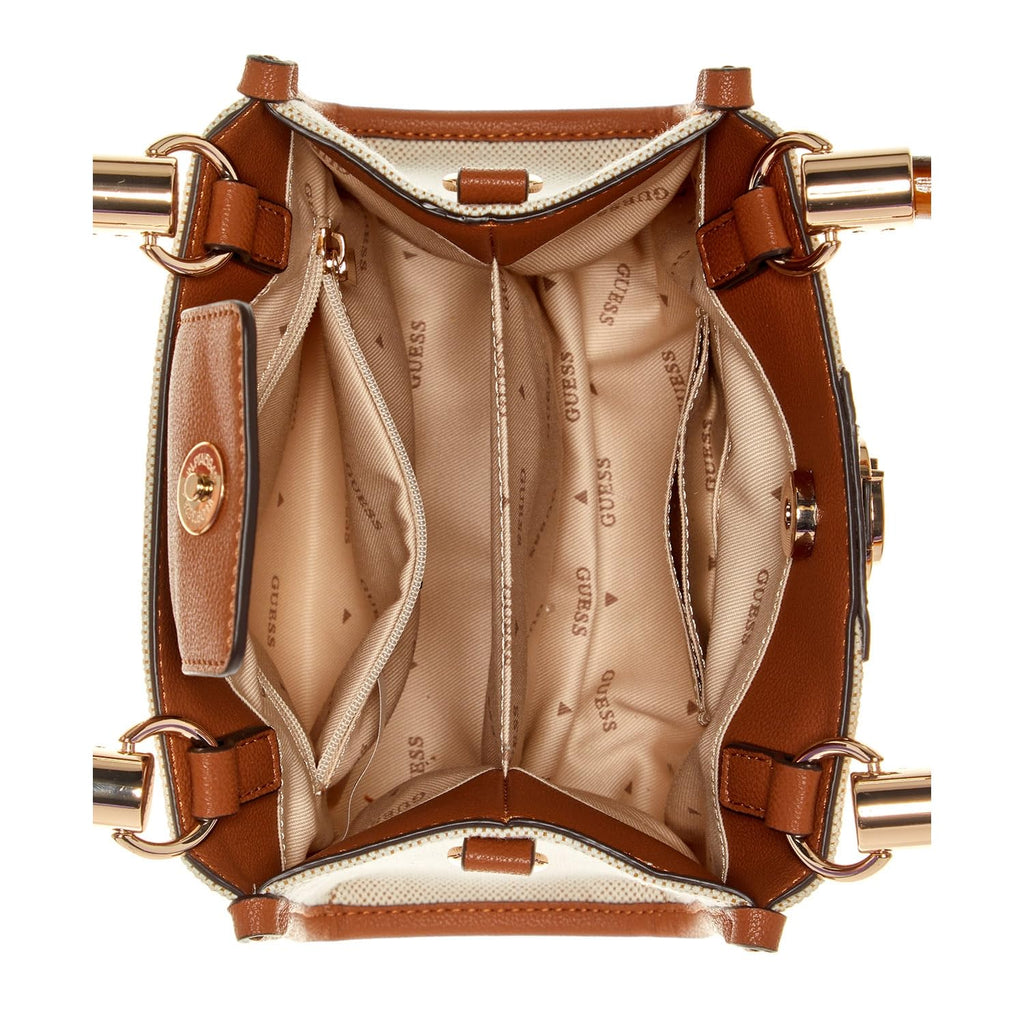 Guess Women's Natural/Latte Logo Textured Mini Bags| Ladies Purse Handbags | Gift For Ladies