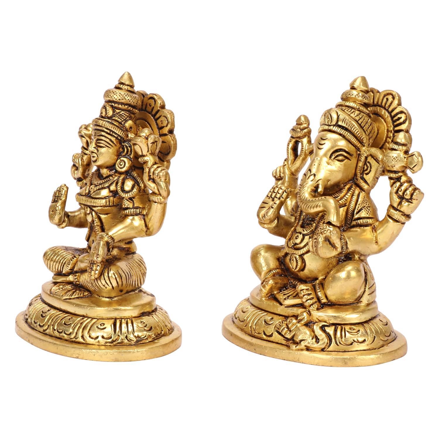 SVARUP Brass Lakshmi Ganesha Laxmi Ganesh Idol for Diwali Pooja Home Decor (Height 4 inch Gold Color)