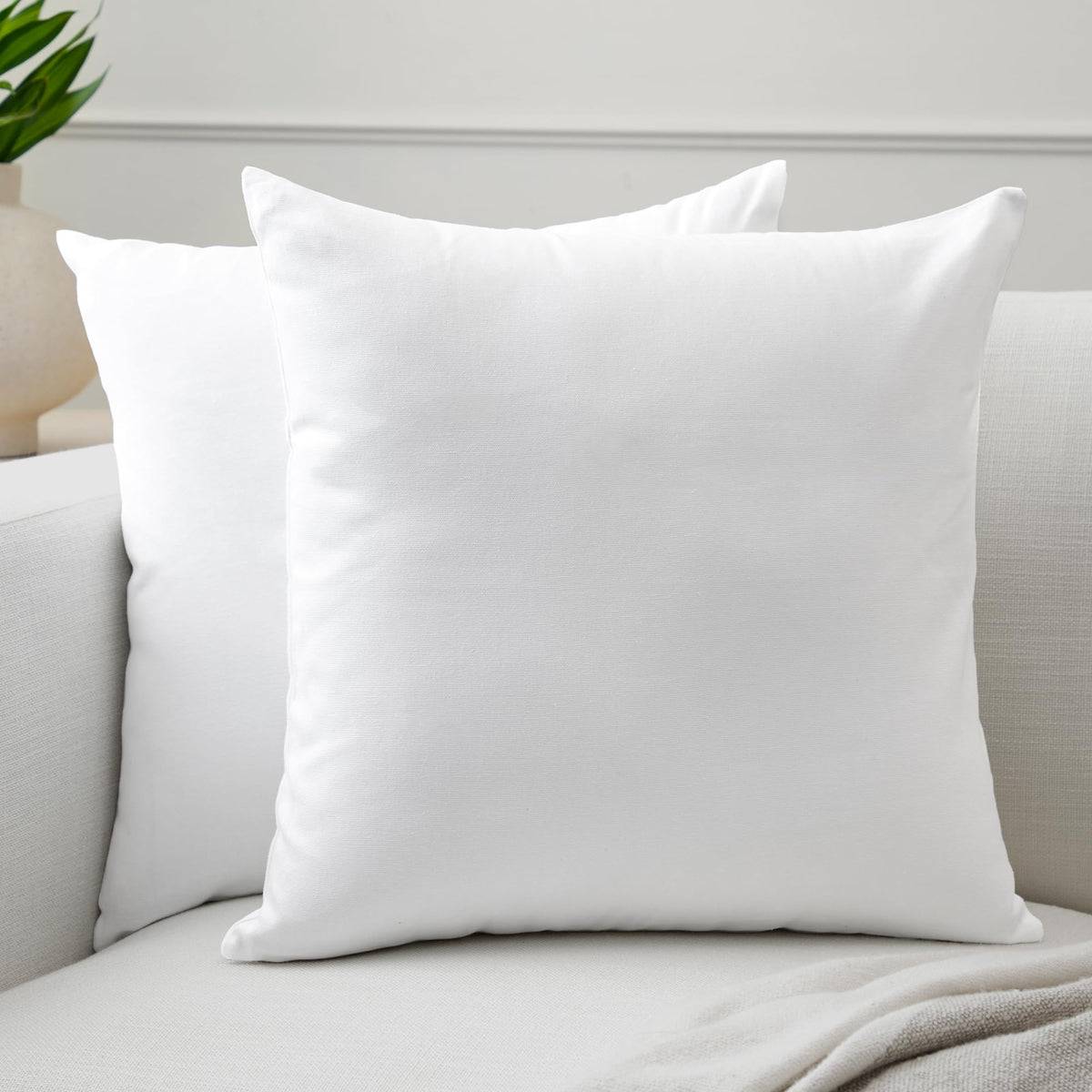 Encasa XO Cotton Throw Pillow Covers Set Of 2 I 16X16 In (40X40 Cm) - White I No Insert I Plain Square Pillowcases I Machine Washable | Indoor Use Only, 84 TC
