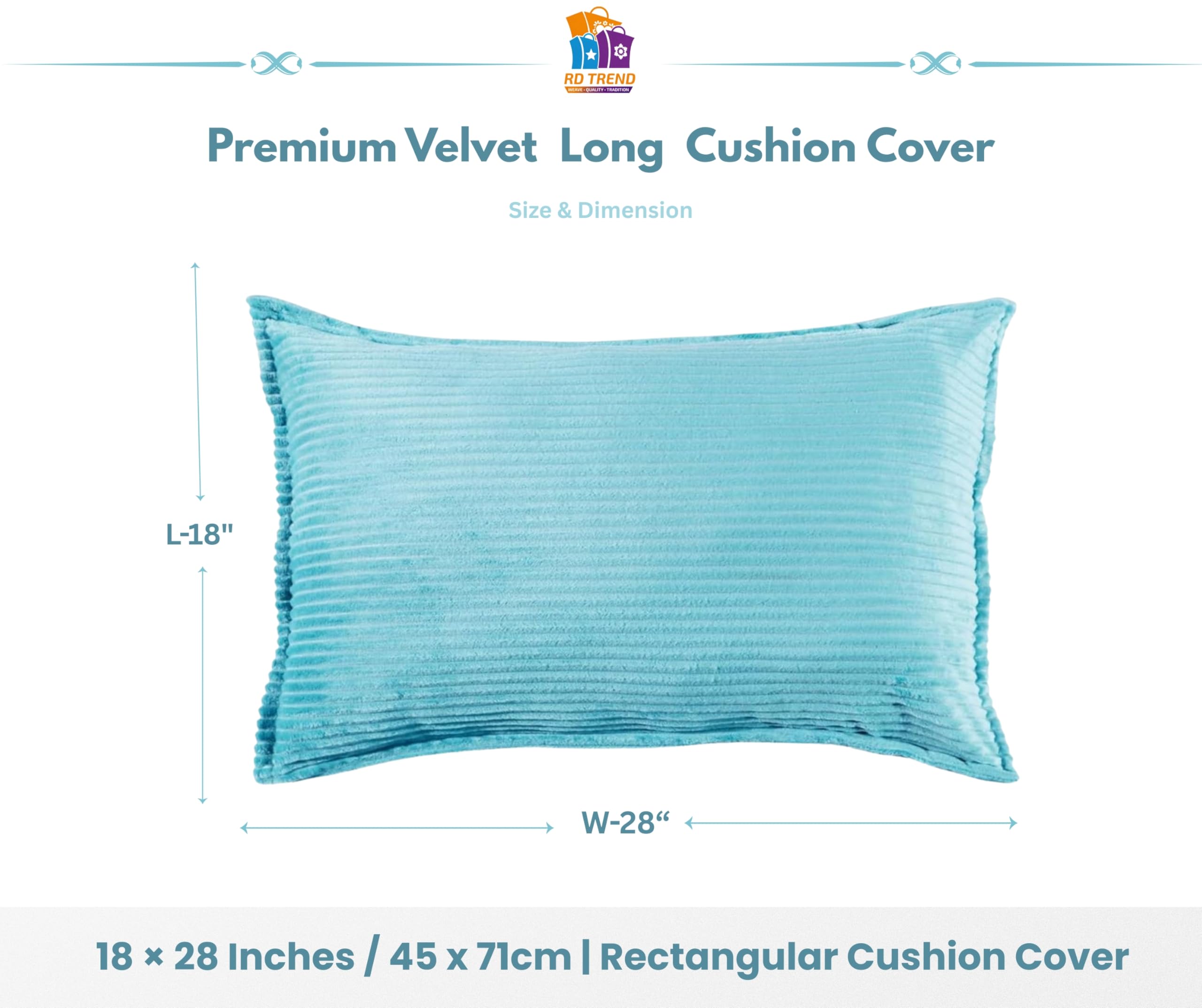 RD TREND® Corduroy Cushion Cover Set of 2, Striped Double Sided Decorative Throw Pillowcases for Sofa, Bed & Living Room Rectangular Long Cushion Covers 18x28 inches | Aqua