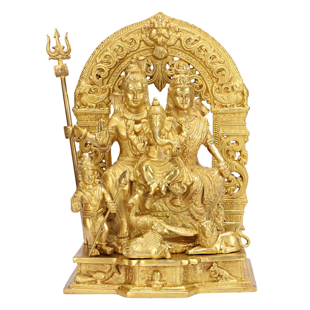 ARTVARKO™ Brass Shiv Parivar Shiva Parvati Kartikeya and Ganesh with Shivling Nandi Idol for Good Luck, Success and Prosperity Gold Color 12 Inch.