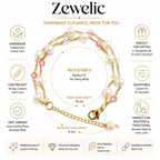 Zewelic Handmade Pearl & Pink Crystal Adjustable Bracelet for Women | White Pearl Gold Plated Anti Tarnish Lightweight Bracelet | Korean Style Jewelry | Perfect for Western & Traditional | Gift for Girls & Women