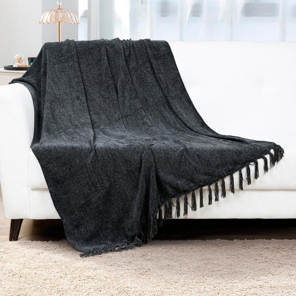 HOMADORN Luxury Chenille Throw Blanket for Sofa & Bed | Ultra Soft Plush Cozy Throw | Lightweight Warm Decorative Blanket | Washable Luxury Throw for Living Room, Bedroom (Solid Textured) Kafalo
