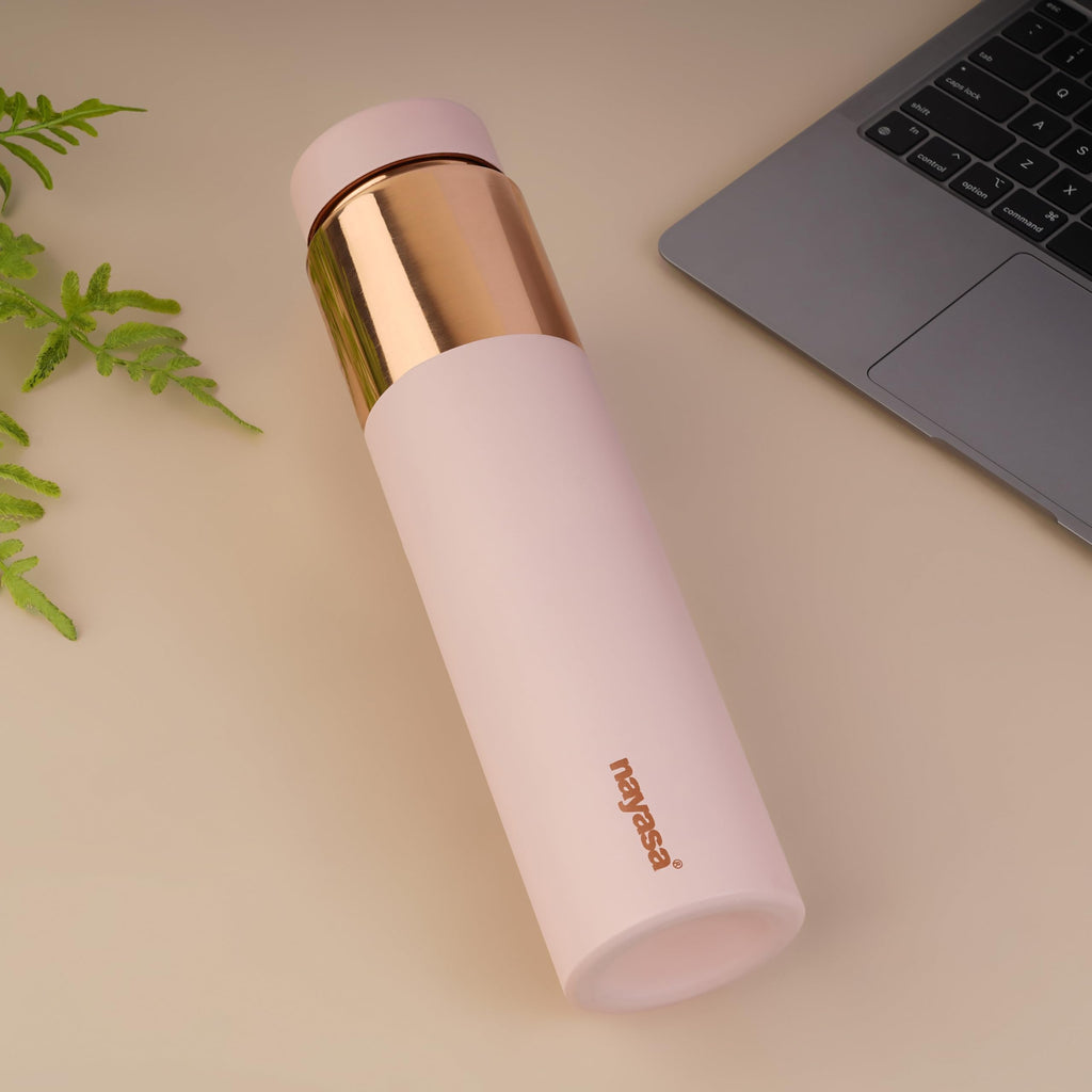 Nayasa Tower Deluxe Copper Water Bottle- 1000 ML | Leak Proof And BPA Free Premium Copper Water Bottle | Ideal For Office & Daily Use | Boosts Immunity, Supports Digestive & Liver Health | Pink