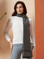 Ravaiyaa - Attitude is everything Women Woolen Ikat Design Casual Warm Winter Wear Muffler Scarf Stole 72x14 Inch (Grey & Black Abstract)