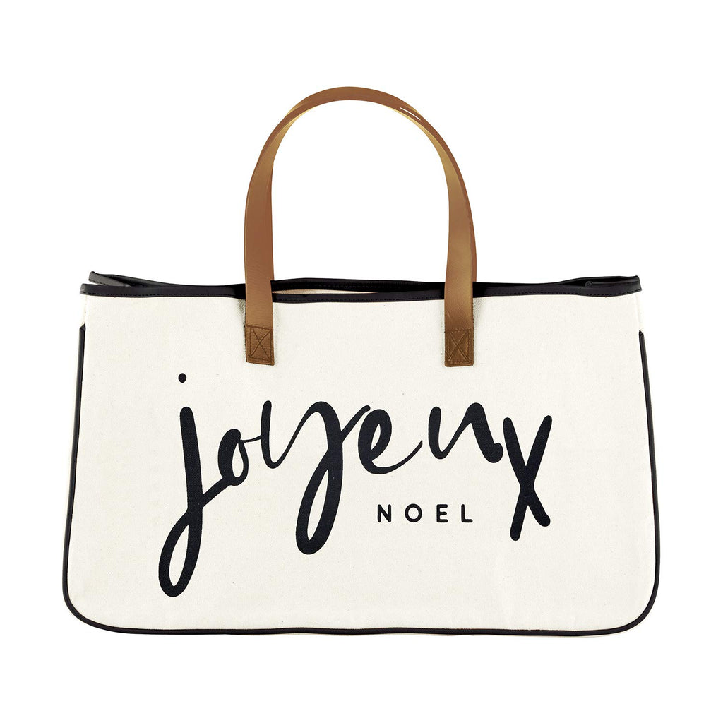 Santa Barbara Design Studio Tote Bag Holiday Collection Black and White 100% Cotton Canvas with Leather Handles, Joyeux Noel