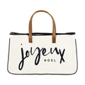 Santa Barbara Design Studio Tote Bag Holiday Collection Black and White 100% Cotton Canvas with Leather Handles, Joyeux Noel