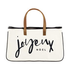 Santa Barbara Design Studio Tote Bag Holiday Collection Black and White 100% Cotton Canvas with Leather Handles, Joyeux Noel