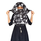 Switchon Scarf Hijab Rayon Printed fancy scarf for women Size Adjustable -Hook loop tape (Black_White)