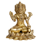 ARTVARKO Brass Brahma The Creator in Trimurti Idol Sitting on Lotus Murti Gold Color, Height 4 Inch.