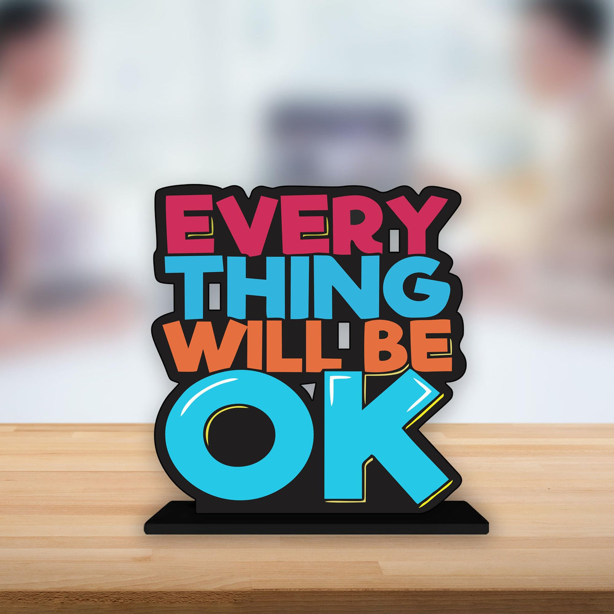 Artvibes Wooden Idols and Figurine Every Thing Will Be Ok Inspirational Quotes Table Decor for Office Desk Alphabet Showpiece | Home Decoration | Living Room | Modern Gifting Item (Sp_1159)