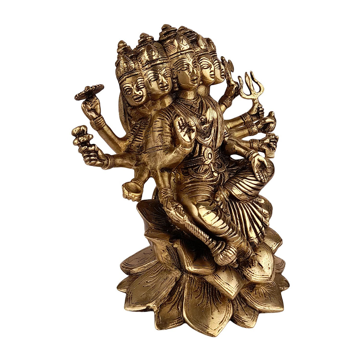 ARTVARKO Brass Idol Gayatri MATA Sitting on Lotus, Savitri Hindu Goddess, Mother of Vedas, for Puja Mandir Temple Gift Decor 9 Inches