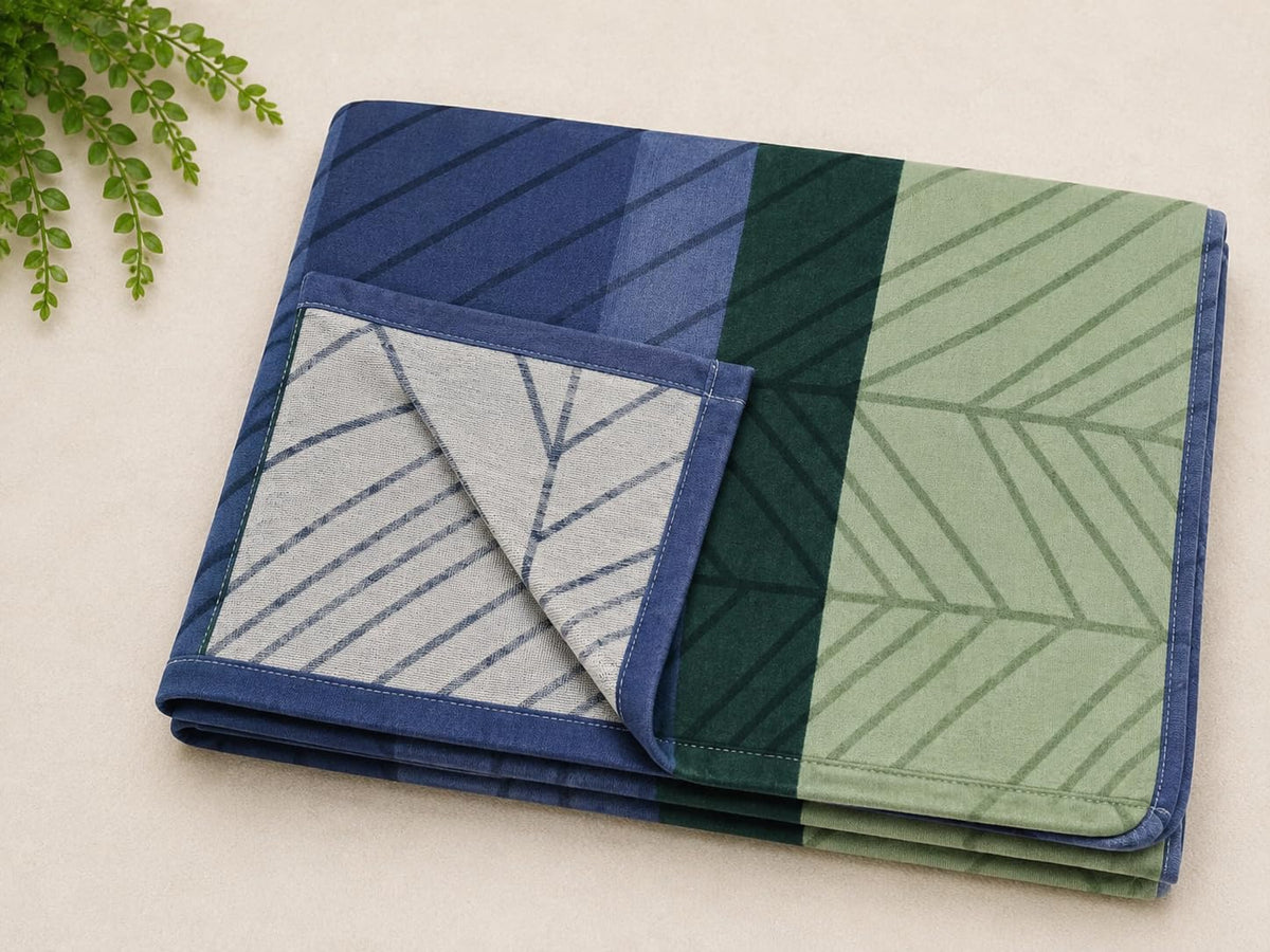 Bright Décor Kids Cotton Summer Blanket - Single Layer Sage Leaf Geometry Print | Ultra Soft Lightweight & Breathable AC Blanket for Babies (0–5 Years) Travel Friendly Toddler Blanket | 35x55 inches Kafalo