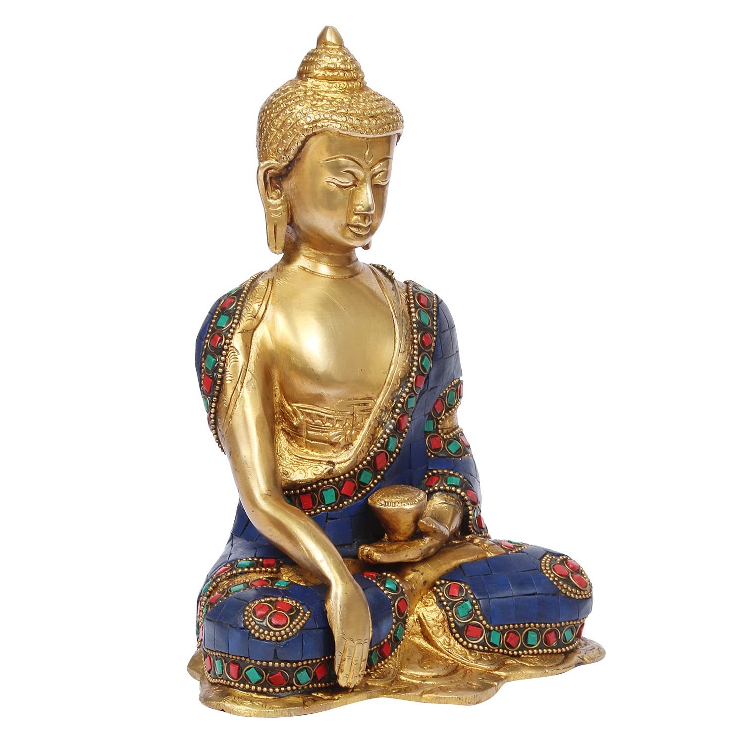 ARTVARKO™ Multicolor Brass Bhagwan Buddha Statue Bhumisparsha Murti for Home Décor Entrance Office Table Living Room Meditation Luck Gift Feng Shui (LxBxH 6x4x8 Inch)