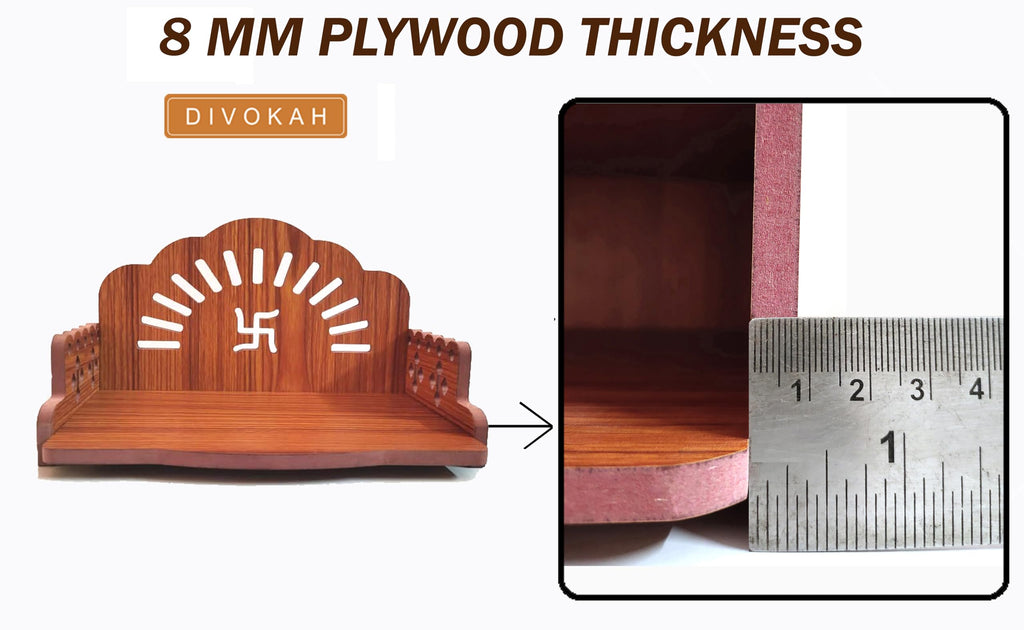 DIVOKAH® Plywood Small Wooden Temple for Home Office and Shop/sinhasan/Pooja Stand/Hindola (8.5 in * 6 in * 5.5 in) (8 MM Plywood Thickness) WDN_SWSATIK