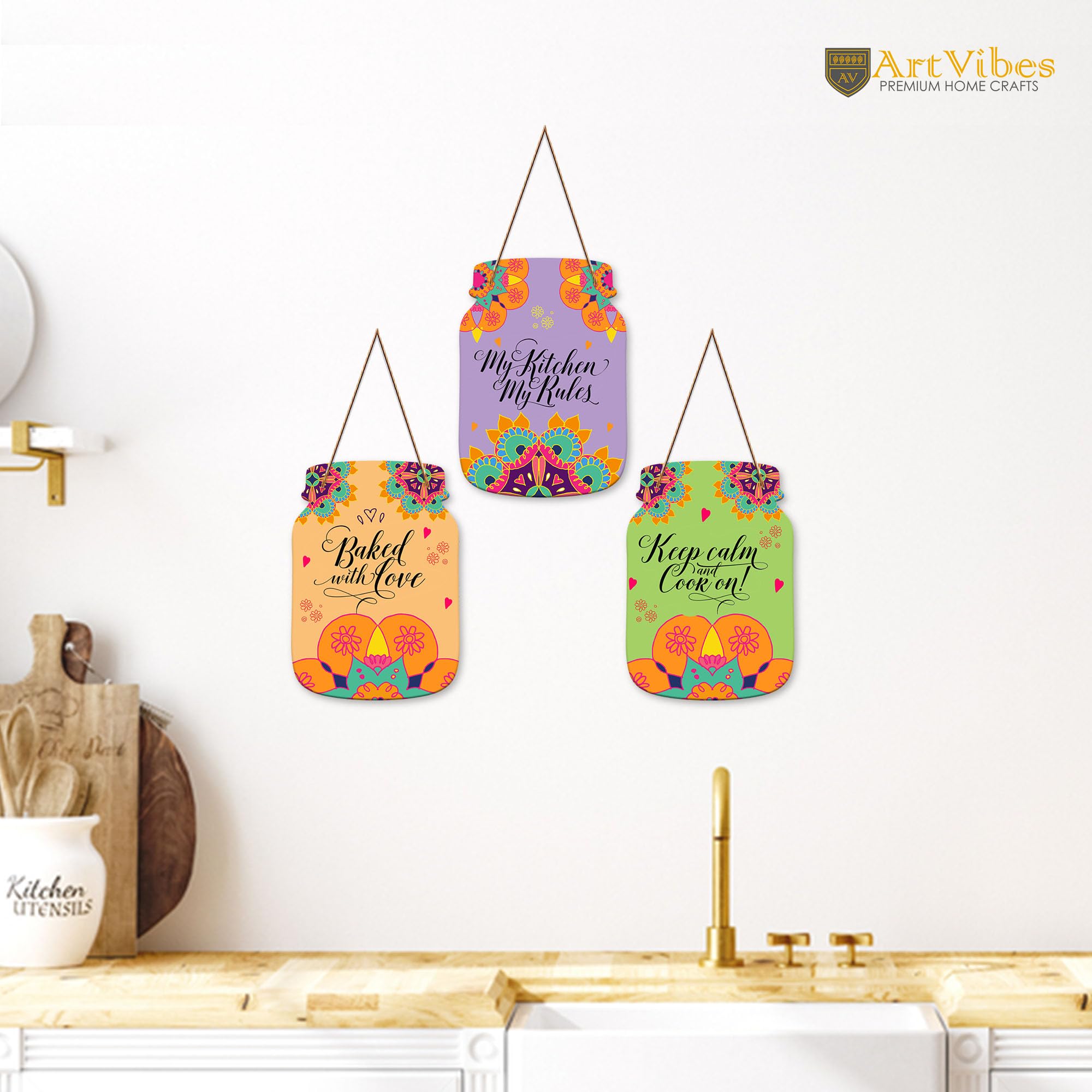 Artvibes My Kitchen My Rules Quotes Wall Hanger for Home Decor | Gifts | Wall Art | Decoration Wooden Hanging Items | Kitchen Wood Design | Quotes Decor Items | Decorative Artworks (WH_8915N)