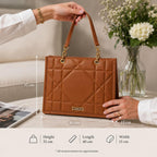 Fargo Matrix Tote Bag for Women | Vegan Leather Handbag with 15-Inch Laptop Compartment, Smooth Zip | Stylish Office, College & Daily Use Tote | Made in India (Tan)