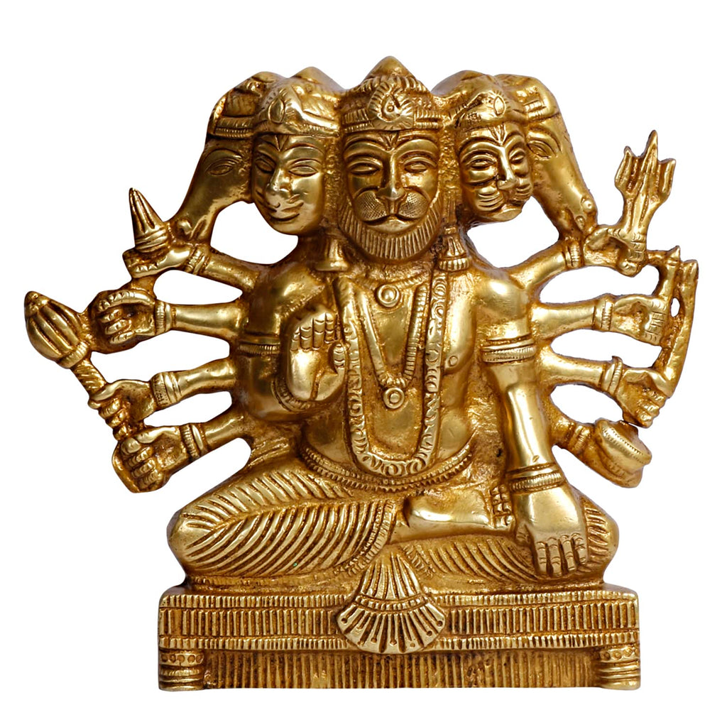 ARTVARKO Panchmukhi Hanuman Brass Wall/Door Hanging Bajrangbali Idol Entrance for Home Office 8 Inches
