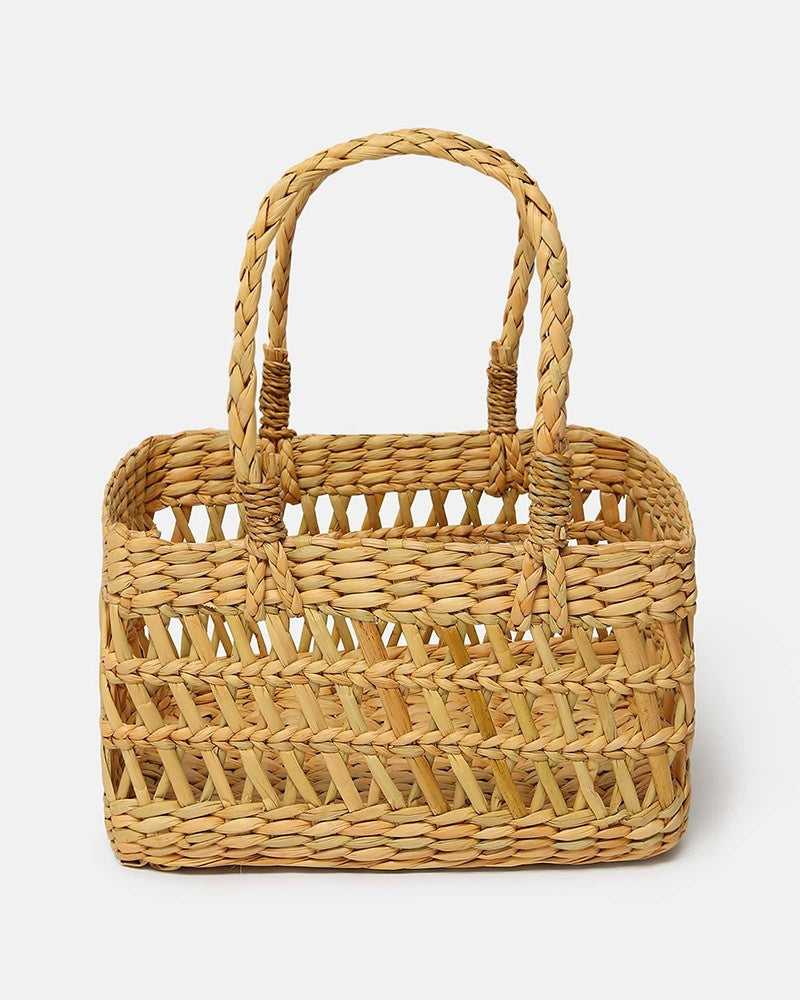 Natural Seagrass Jali Fruit Hamper Basket for Kitchen, Dining, and Decorative Storage