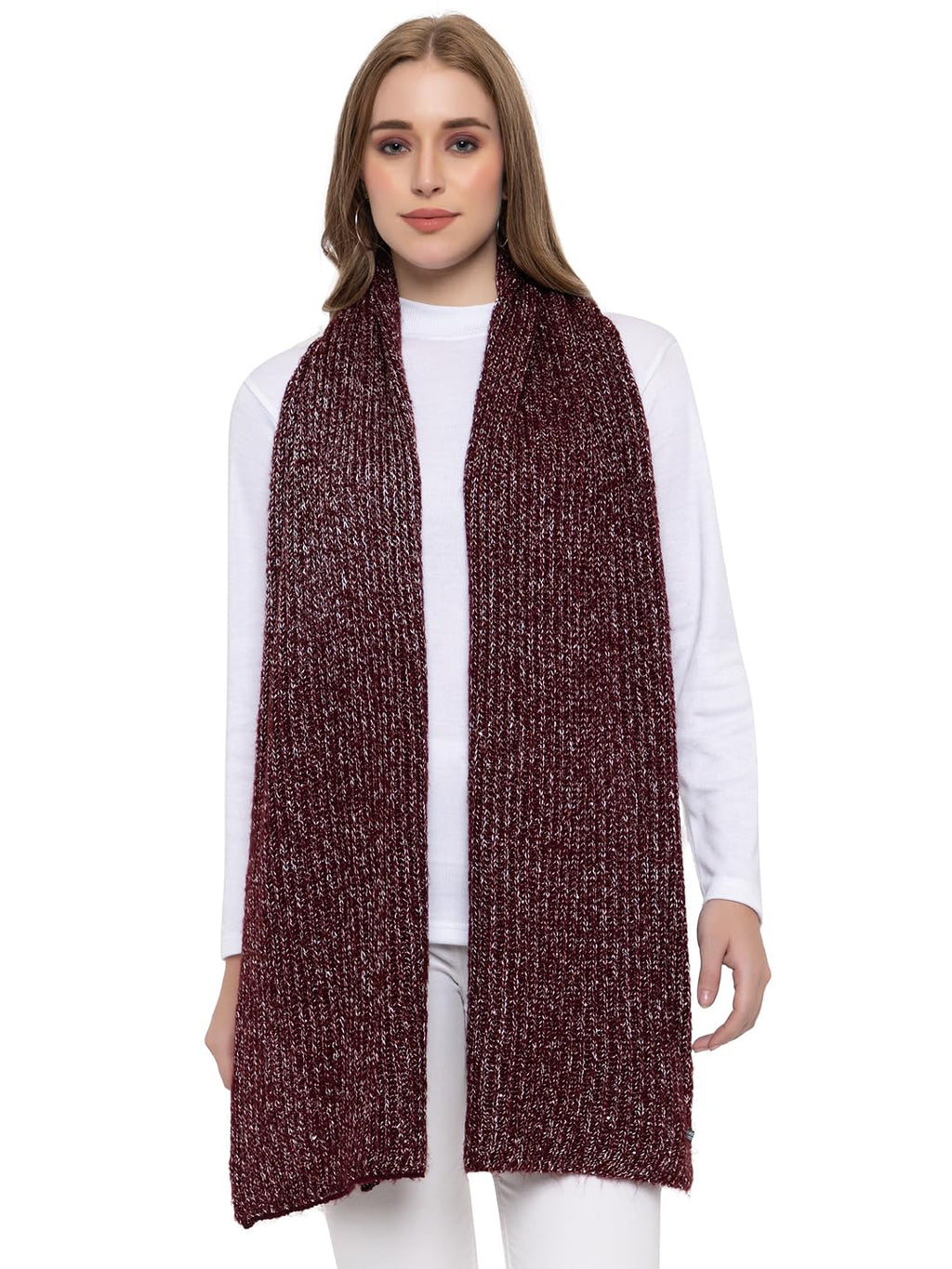 513 Women's Acrylic Woolen Solid Self Design Casual Warm Winter Wear Muffler Scarf Stole, For Female, Beige