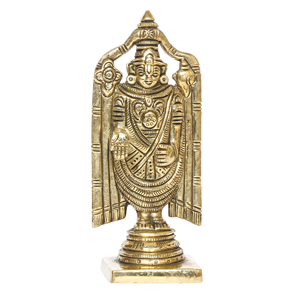 ARTVARKO Brass Tirupati Balaji Venkateshwara Idol Vishnu Chakra Namah Shankh Statue Murti Lord Srinivasa Pooja Vastu Religious Idol for Home Office Temple Decor Gift 5.5 Inch.