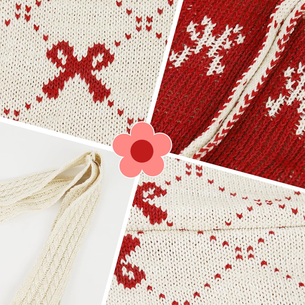 PALAY Tote Bag for Woman Crochet Knitted Red Bow Women Handbags