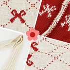 PALAY Tote Bag for Woman Crochet Knitted Red Bow Women Handbags