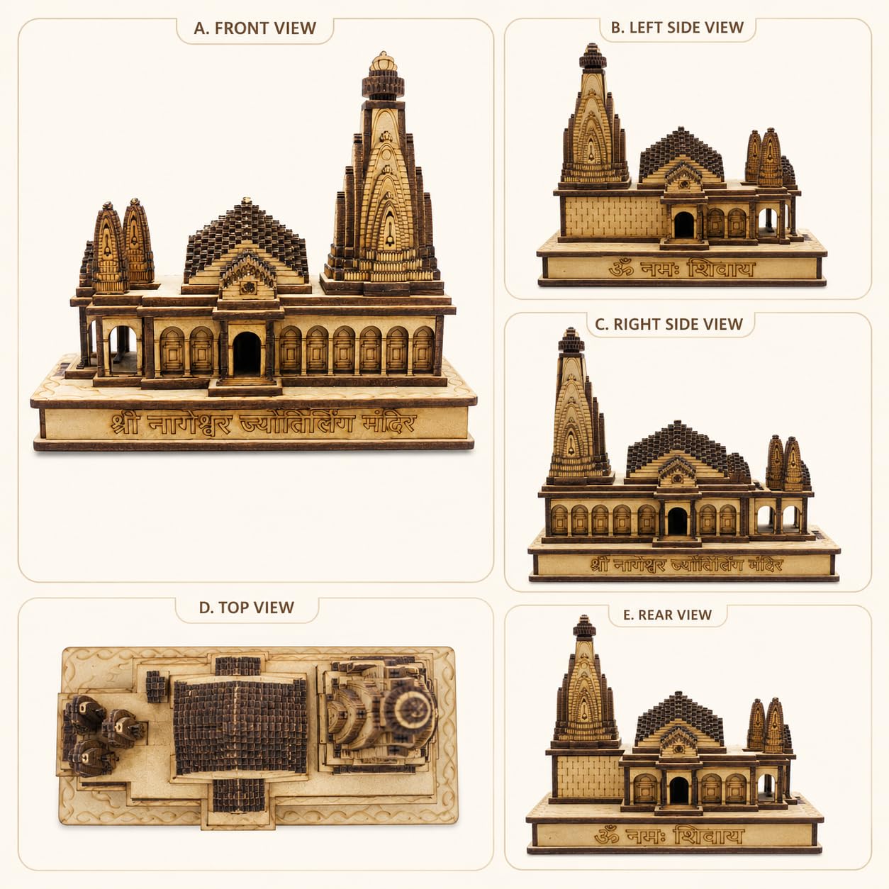 Wooden Nageshwar Jyotirlinga Temple Model | Miniature Shiv Mandir Decor for Home & Office | Laser Cut MDF Temple Showpiece | Hindu Spiritual Gift Item | 6 Inch Religious Desk Decor
