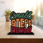 Artvibes Wooden Idols and Figurine Small Steps Everyday Quotes Table Decor for Office Desk Alphabet Showpiece | Home Decoration | Living Room | Modern Gifting Item (Sp_1162)
