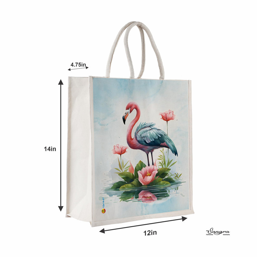 Sangra Canvas Reusable Bags for School, College, Lunch Bag for Office for Men and Women, Grocery Shopping Bag, Multi-Purpose Bag, Sturdy Handle With Zipper Lock (Pack of Two) (Flamingo)