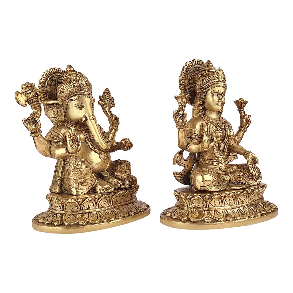 ARTVARKO Brass Ganesha Laxmi Ganesh Lakshmi Bhagwan Luxmi Idol Sitting Statue for Home Office Success Entrance Décor Diwali Pooja Good Luck Gift (LxBxH 7x5x8.5 Inch)