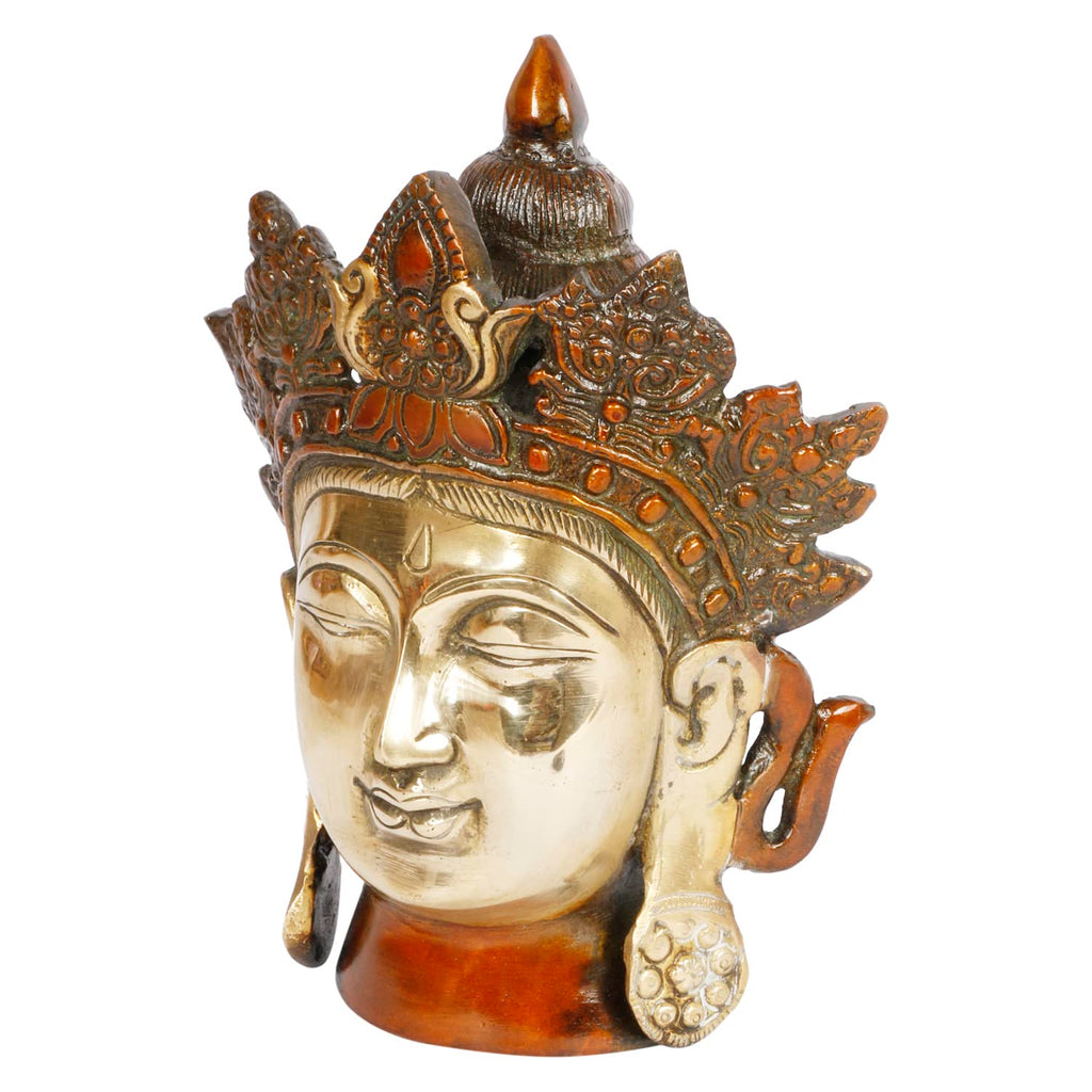 ARTVARKO Brass Crown Buddha Head Tibetan Buddhist Deity Face for Home Décor Showpiece 7.5 Inches Height