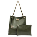 Bagsy Malone Bucket Shaped Tote Bag for Women -Set of 2 | Handcrafted Side Tote Bag and Handbag for Office and College (Croco Olive)